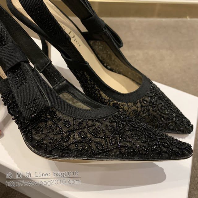 DIOR女鞋 迪奧2021專櫃新款J’ADIOR尖頭涼鞋 Dior網紗燙鑽路跟涼鞋  naq1528